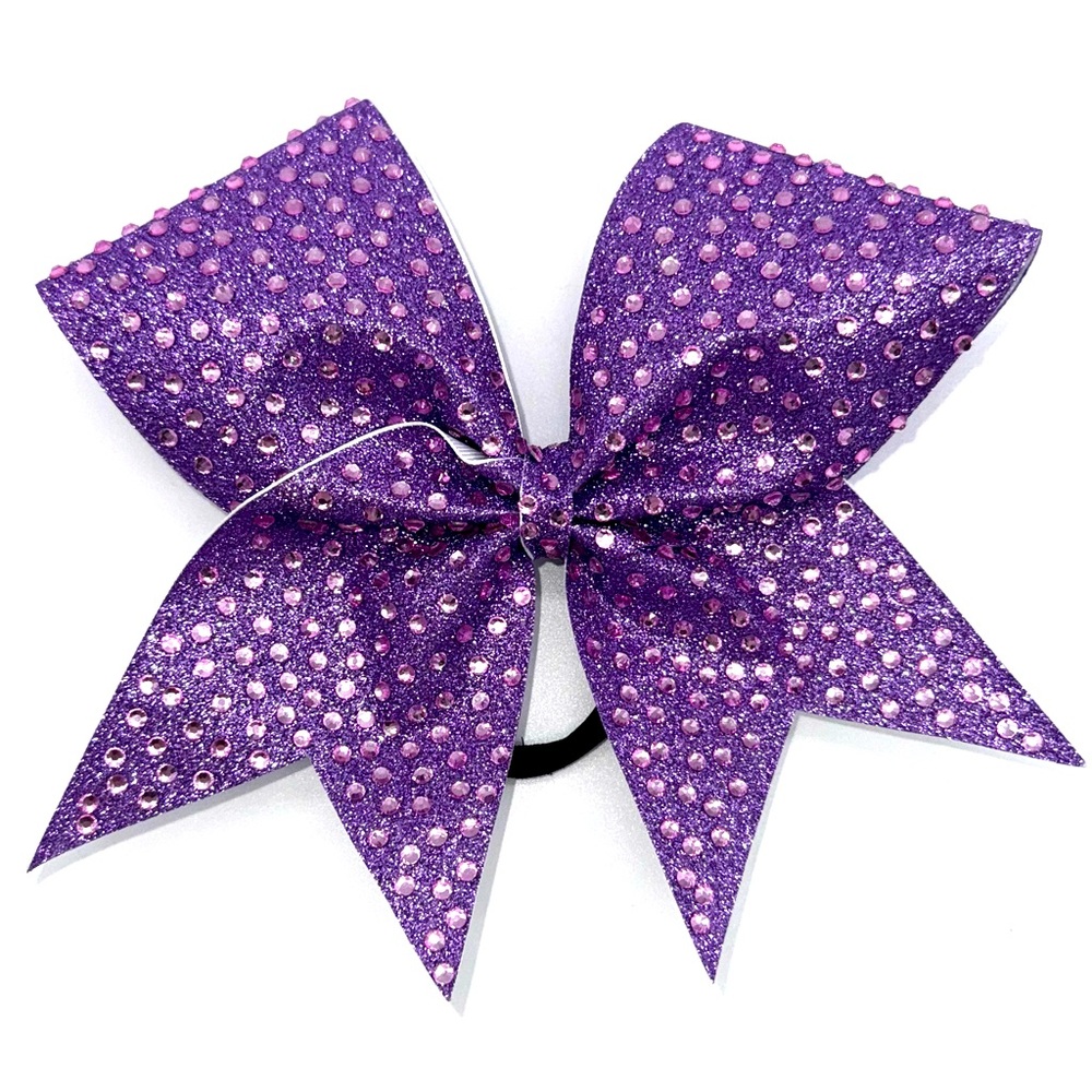 Rhinestone Cheer Bow, Pink Rhinestones over Purple glitter, lots of sparkle